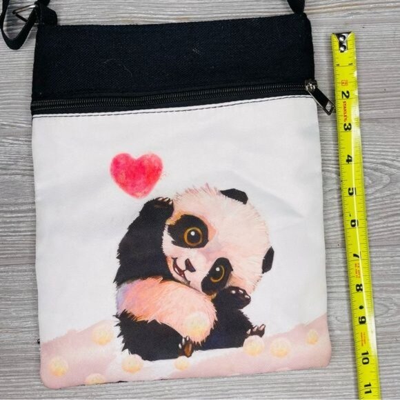 Cute panda bear cross body bag purse cloth with long strap and heart - Picture 6 of 6